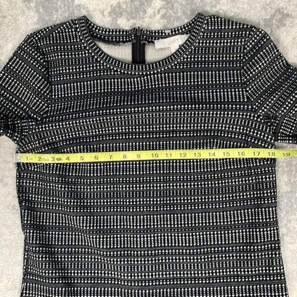 Loft Dress Geometric Drop Waist Flounce Black and White Career Sz M - Picture 9 of 13